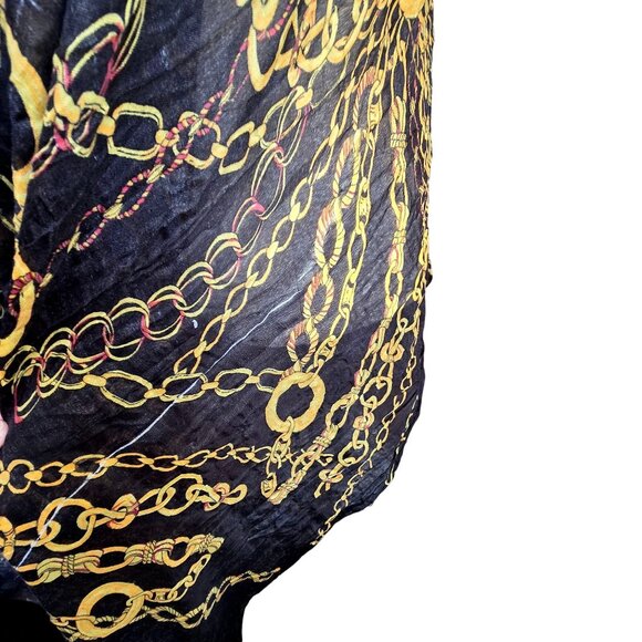 Black & Gold Chain Print Lightweight Polyester Scarf Shawl Wrap Texido JJ3943 - Picture 7 of 11